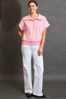 Umgee Striped Half Zip Pullover Top in Pink/Cream