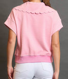 Umgee Striped Half Zip Pullover Top in Pink/Cream