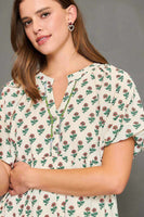 Umgee Baby Doll Floral Print Mini Dress in Cream Mix