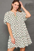 Umgee Baby Doll Floral Print Mini Dress in Cream Mix