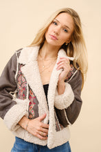 Load image into Gallery viewer, Blue B Suede and Sherpa CROPPED Jacket with Embroidery in Charcoal
