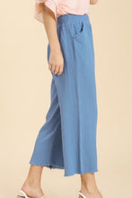 Load image into Gallery viewer, Umgee Wide Leg Pants with Elastic Waist Band &amp; Unfinished Hem in Denim Blue Color Pants Umgee   
