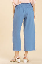 Load image into Gallery viewer, Umgee Wide Leg Pants with Elastic Waist Band &amp; Unfinished Hem in Denim Blue Color Pants Umgee   
