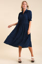 Umgee Collared Tiered Midi Dress in Navy Dress Umgee   