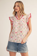 Load image into Gallery viewer, Jodifl Scallop Trim Button Down Floral Top in Red
