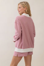 Load image into Gallery viewer, Veveret Mock Neck Striped Sweatshirt in Dusty Rose
