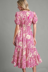 Umgee Abstract Floral Print Maxi Dress in Magenta Mix Dress Umgee   