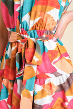 Load image into Gallery viewer, Umgee Abstract Print Round Neck Tiered Dress in Fuchsia/Orange Dress Umgee   
