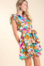 Load image into Gallery viewer, Umgee Abstract Print Round Neck Tiered Dress in Jade/Purple Dress Umgee   
