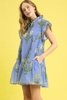 Umgee Bold Floral Print Mini Dress in Periwinkle Mix