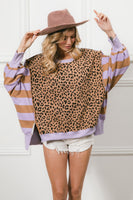 BiBi Leopard and Striped Print Top in Lavender