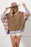 BiBi Leopard and Striped Print Top in Lavender