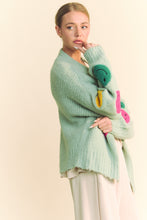 Load image into Gallery viewer, Davi &amp; Dani Open Front Cardigan with Smiley Face Patches in Sage
