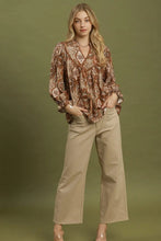Load image into Gallery viewer, Umgee Paisley Print Lace Trim Babydoll Blouse in Brown
