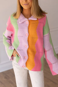 Grace+Emma Boho Bliss Rainbow Chevron Pattern Cardigan in Multi