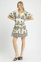 Umgee Boho Print Tiered Mini Dress in Black Mix