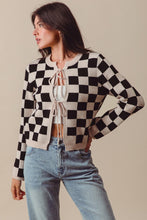 Load image into Gallery viewer, So Me Contrasting Color Checkered Knit Cardigan in Oatmeal/Black
