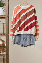 Load image into Gallery viewer, mello. Colorblock Textured Stripe Pullover Top in Rust
