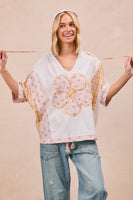 BiBi Mix n Match Hooded Top with Large Flower Patch Front in Ivory
