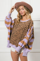 BiBi Leopard and Striped Print Top in Lavender