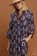 Load image into Gallery viewer, Umgee Floral Print Smocked Waist Dress in Navy
