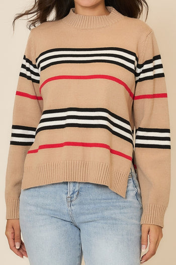 Cozy Co. Multi Striped Knit Sweater in Mocha