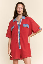 Load image into Gallery viewer, J.nna Retro-Remix Waffle Romper in Washed Red
