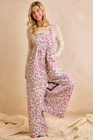 BiBi Jacquard Vintage Floral Overalls in Red