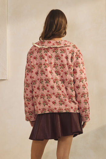LovLov Vintage Quilted Floral Sailor Jacket in Floral Mauve