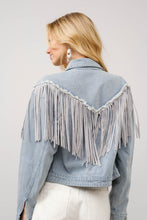 Load image into Gallery viewer, Blue B Denim Jacket with Chevron Fringe in Light Wash
