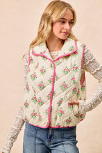 Load image into Gallery viewer, BiBi Quilted Floral Print Vest with Solid Color Piping Details in Cream/Pink
