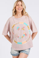 Sage+Fig OVERSIZED Top with Mixed Print Smiley Face Patch on Front in Mauve