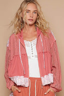 POL Contrasting Fabric Hooded Jacket in Raspberry Rose