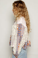 POL CROPPED Mixed Print and Crochet Top in Lavender Multi