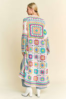 Davi & Dani Open Front Granny Square Crochet Midi Cardigan in Neon Multi