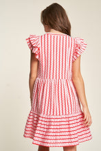 Load image into Gallery viewer, Davi &amp; Dani Solid Geo Striped Button Front Dress in Pink Red Dresses Davi &amp; Dani   
