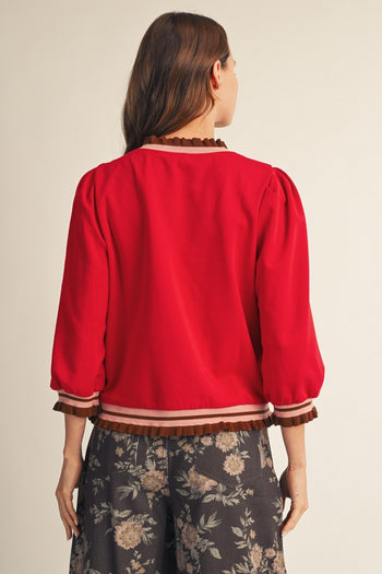 Jodifl Ruffle Edge Detail Lovely Solid Top in Red