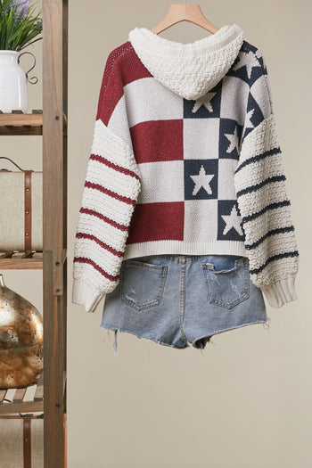 mello. USA Flag Knit Cardigan in Ivory Multi