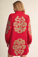 Jodifl Embroidered Faux Leather Applique Dress in Red
