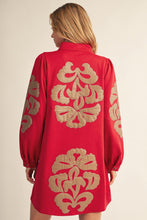 Load image into Gallery viewer, Jodifl Embroidered Faux Leather Applique Dress in Red
