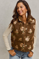 So Me Floral Jacquard Quilted Vest in Brown