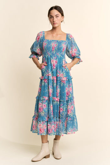 Davi & Dani Garden Floral Chiffon Midi Dress in Seafoam – June Adel