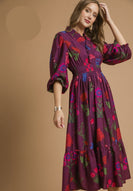 Umgee Mixed Floral Print Midi Dress in Burgundy Mix
