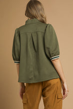Load image into Gallery viewer, Umgee Textured Knit Top with Contrasting Stripe Details in Olive
