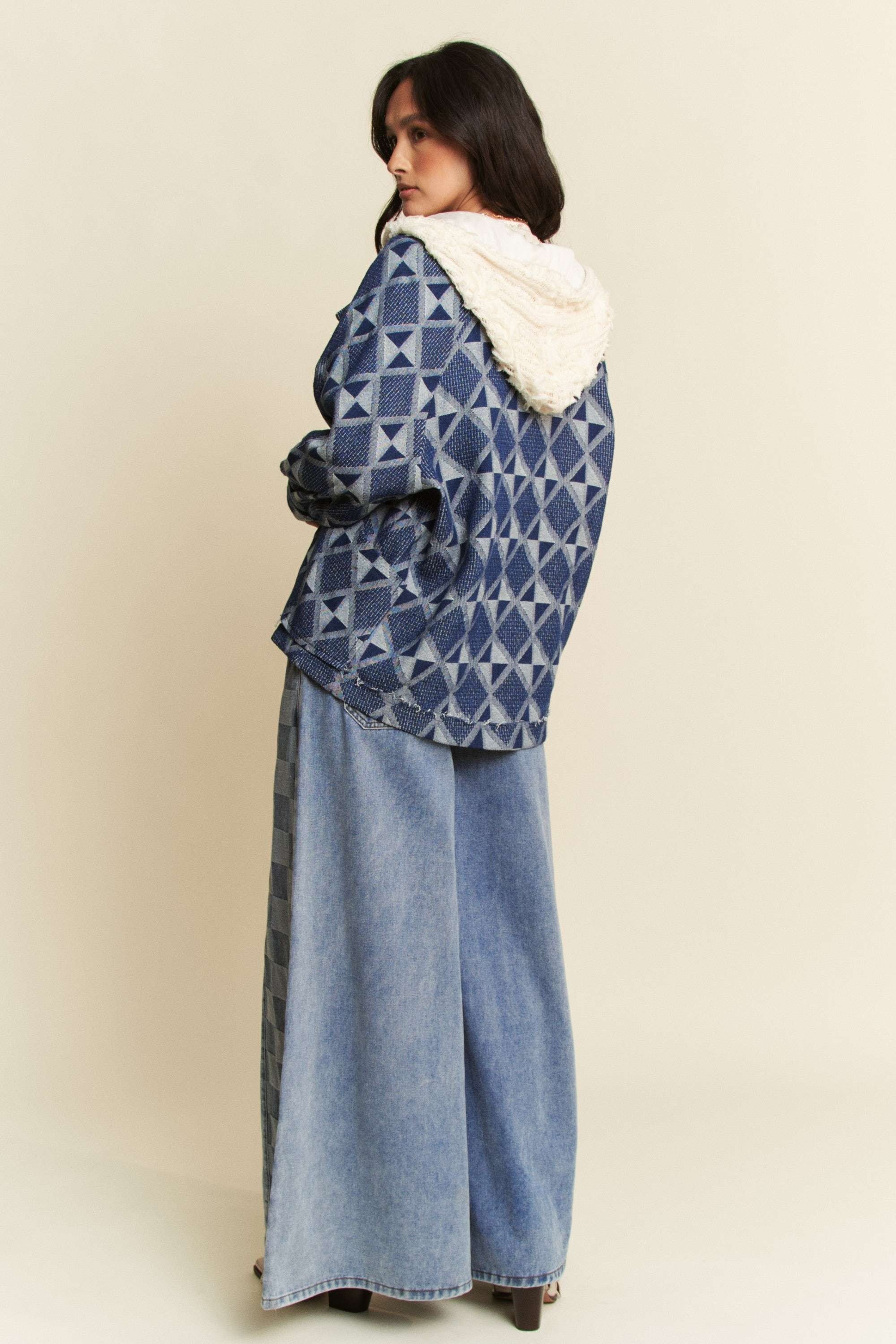 Davi & Dani Vintage Geometric Denim Pattern Jacket in Blue – June Adel