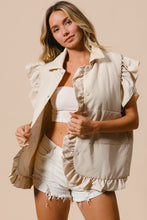 Load image into Gallery viewer, BiBi Solid Color Puff Vest with Ruffle Details in Sand
