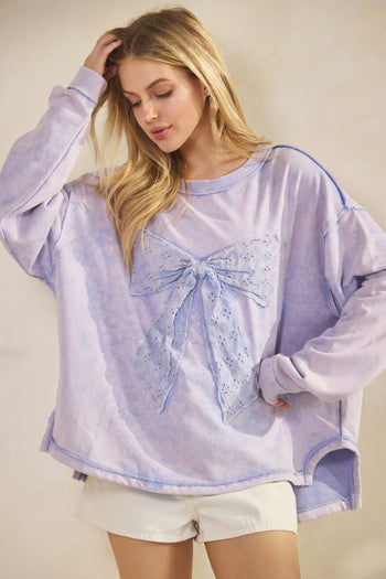 Sage+Fig Whimsy Bow Sweatshirt in Lavender