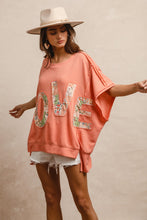 Load image into Gallery viewer, BiBi OVERSIZED Textured Top with Floral LOVE Letter Patched Front in Apricot
