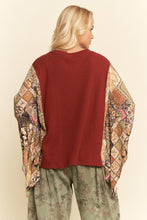 Load image into Gallery viewer, Davi &amp; Dani Boho Patchwork Knit Poncho Top in Burgundy
