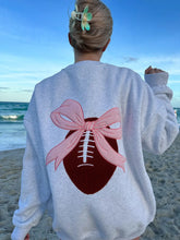 Load image into Gallery viewer, Embroidery Football Pink Bow Sweatshirt in Pearl Gray
